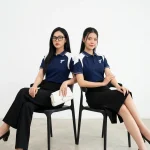 Áo Polo Đồng Phục Phối Sườn Màu Xanh Navy Cam