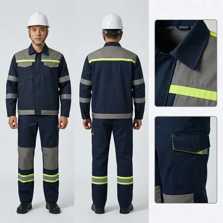 Bộ Quần Áo Bảo Hộ Phản Quang Dạ Quang Màu Xám Đậm