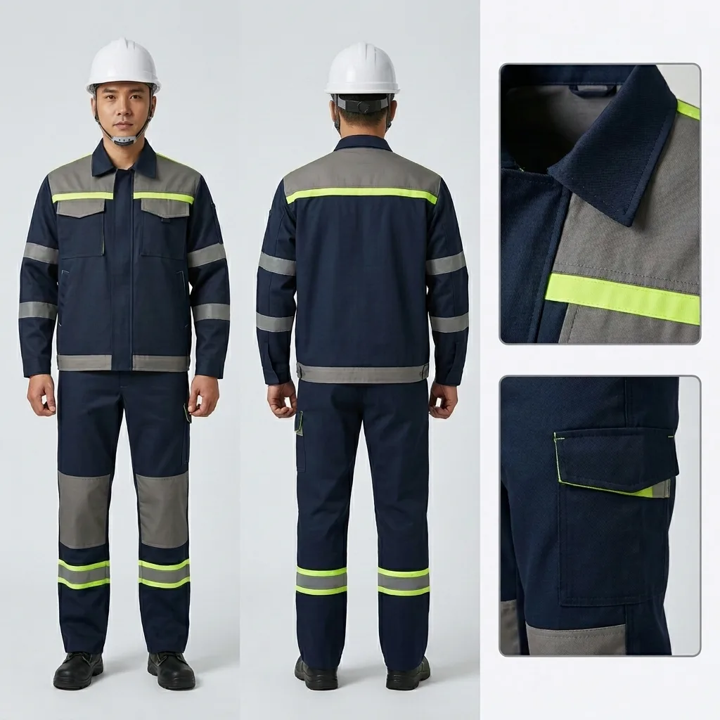 Bộ Quần Áo Bảo Hộ Phản Quang Dạ Quang Màu Xám Đậm