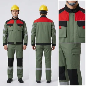 Bộ Quần Áo Bảo Hộ Phản Quang Phối Đỏ Màu Xanh Olive