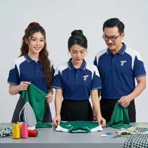 Áo Polo Đồng Phục Phối Sườn Màu Xanh Navy Cam