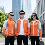 Áo Khoác Gió Thể Thao Phối Tay Màu Cam Trắng