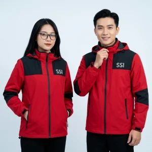 Áo Khoác Gió Phong Cách Techwear Màu Đỏ Đen