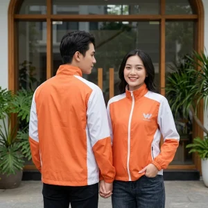 Áo Khoác Gió Thể Thao Phối Tay Màu Cam Trắng