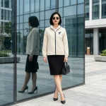 Áo Khoác Thể Thao Cổ Trụ Thanh Lịch Màu Kem Beige