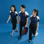 Áo Polo Đồng Phục Phối Sườn Màu Xanh Navy Cam