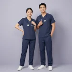 Bộ Đồng Phục Scrub Y Tế Cổ Tim Màu Xanh Navy
