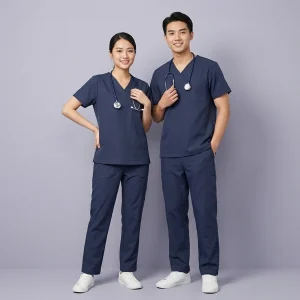 Bộ Đồng Phục Scrub Y Tế Cổ Tim Màu Xanh Navy