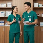 Bộ Đồng Phục Scrub Y Tế Cổ Tim Màu Xanh Ngọc Emerald