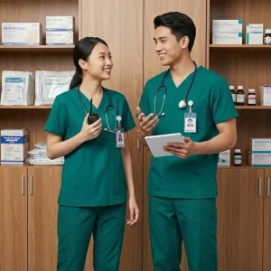 Áo Đồng Phục Scrub Y Tế Màu Xanh Thiên Thanh