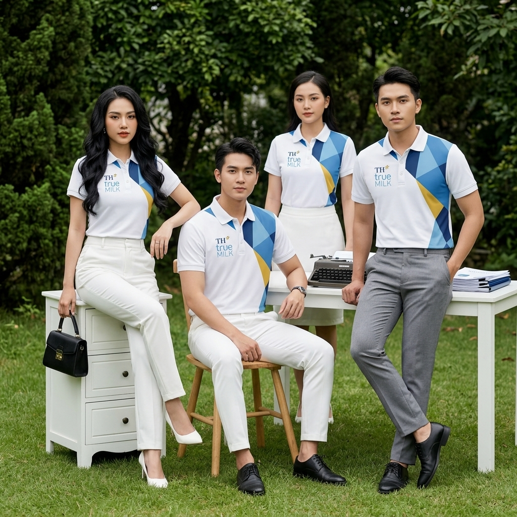 Áo Polo Đồng Phục Phối Tinh Tế Màu Trắng Xanh