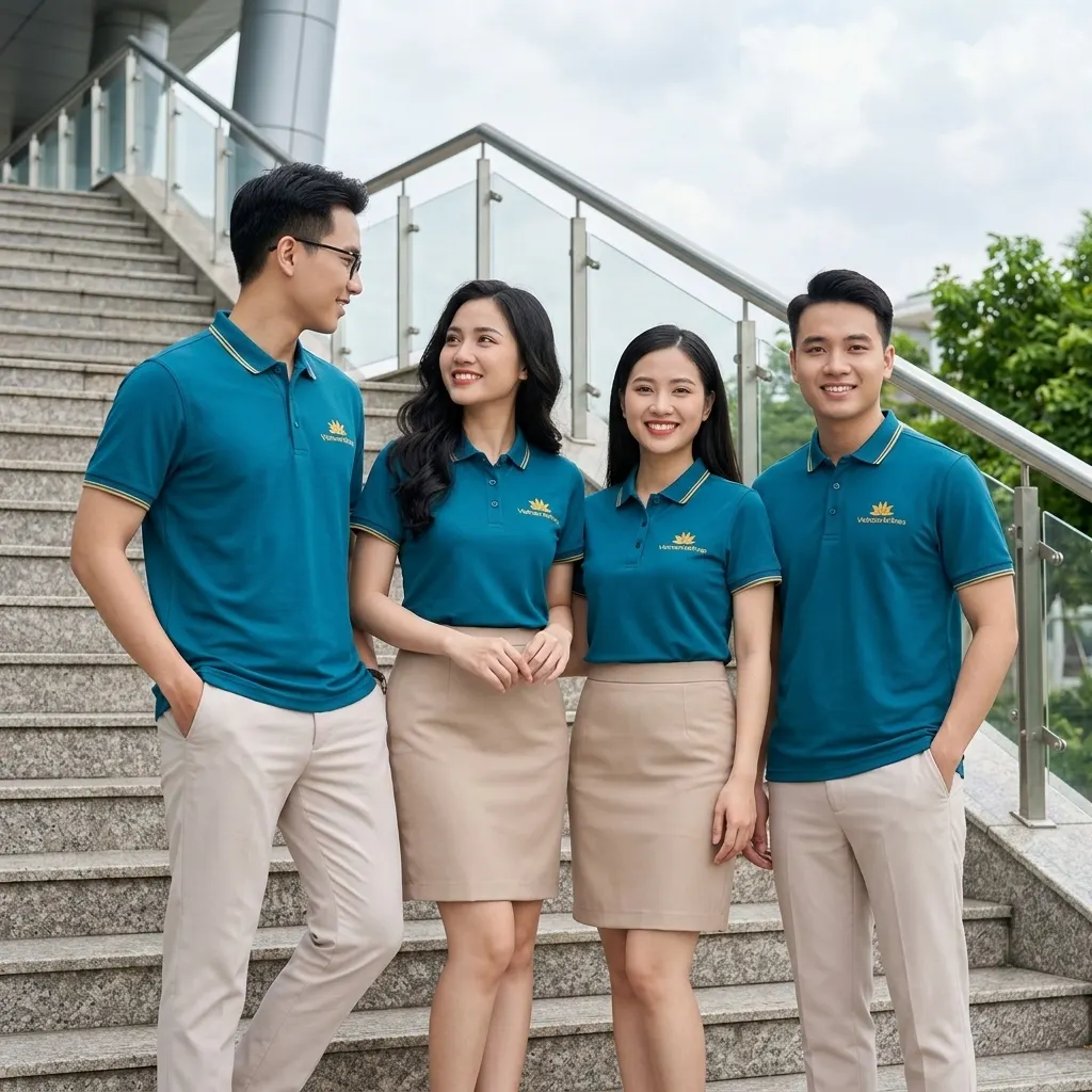 Áo Polo Đồng Phục Cổ Bo Viền Màu Xanh Teal