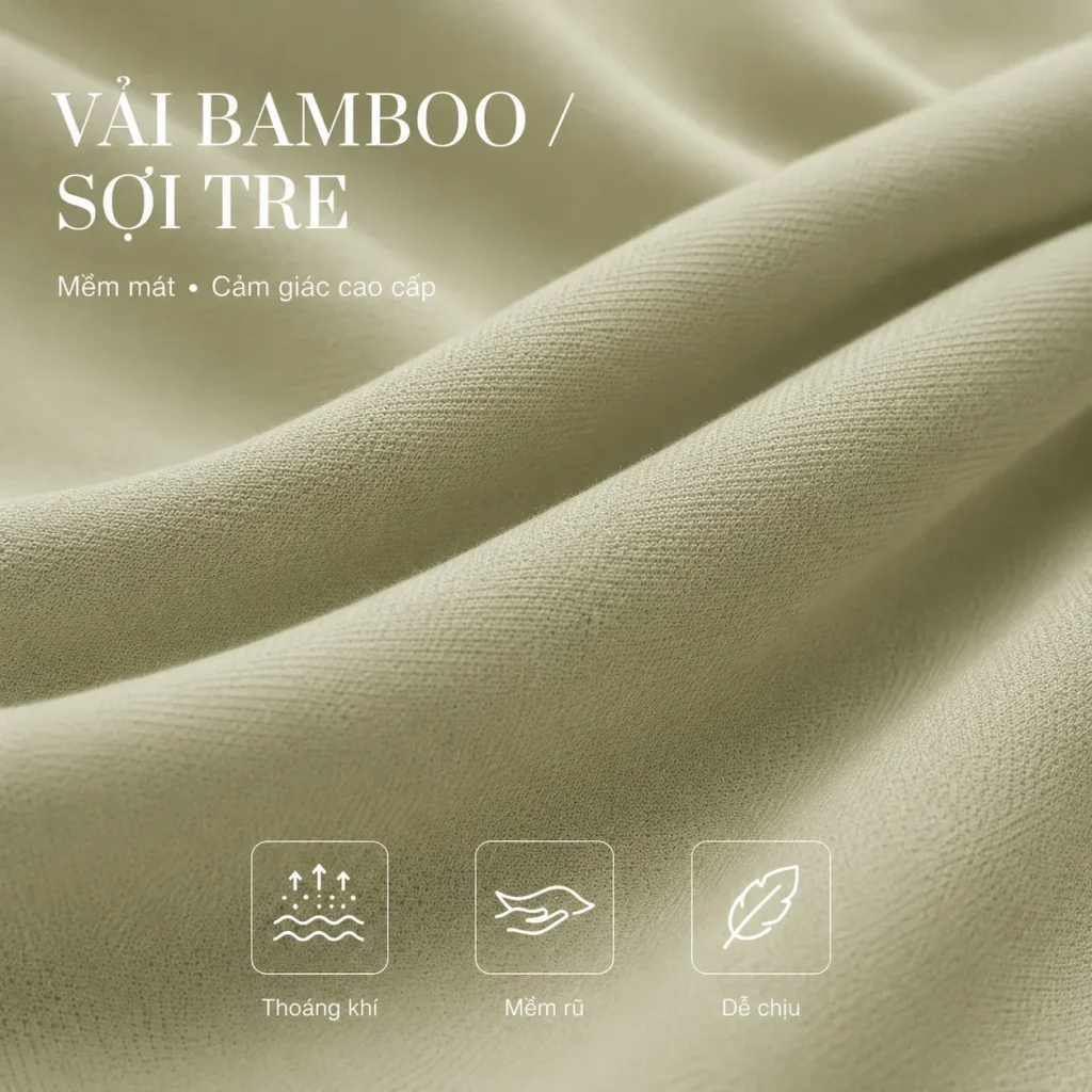 Vải bamboo sợi tre có bề mặt mềm mát, thoáng khí, cảm giác cao cấp, phù hợp may áo polo và áo thun đồng phục mùa hè.