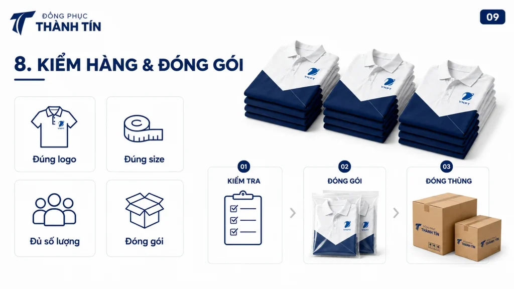 Kiểm hàng và đóng gói đồng phục trước khi giao