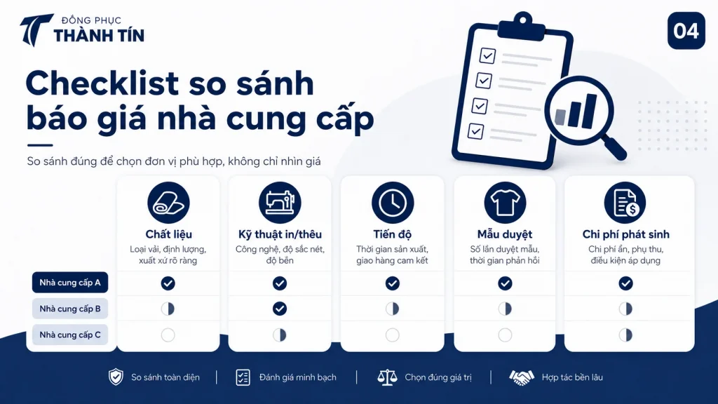 Checklist so sánh báo giá nhà cung cấp đồng phục