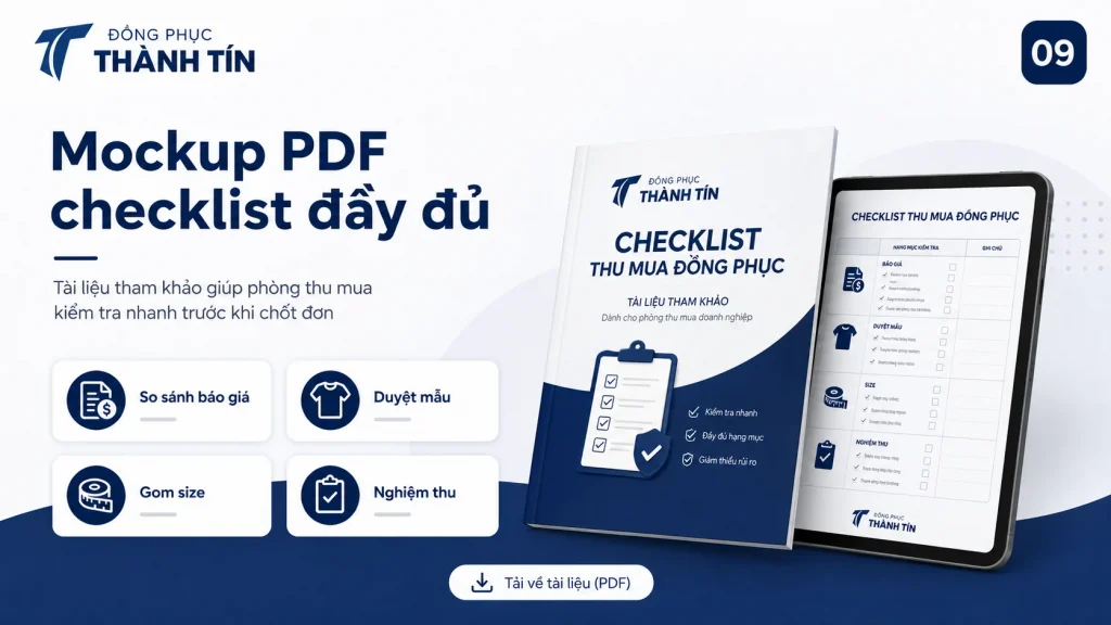 Mockup PDF checklist thu mua đồng phục đầy đủ