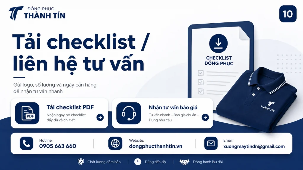 Tải checklist PDF và liên hệ tư vấn đặt may đồng phục