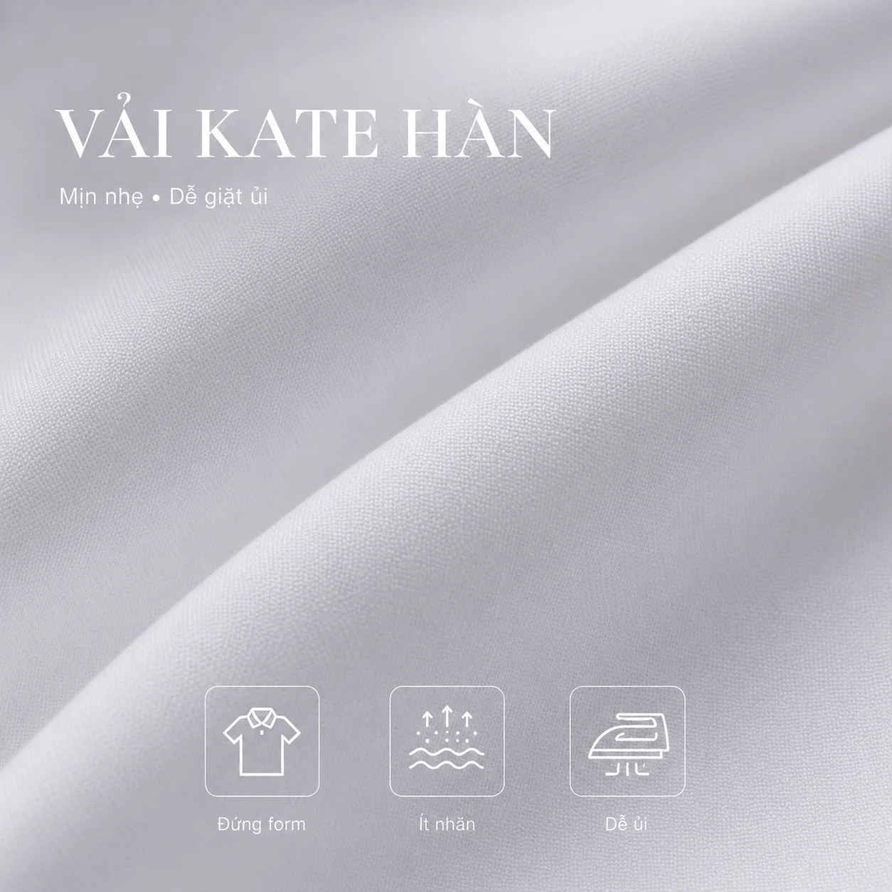 Vải kate Hàn dùng may áo sơ mi đồng phục mùa hè, bề mặt mịn nhẹ, đứng form, ít nhăn và dễ giặt ủi khi sử dụng hằng ngày.