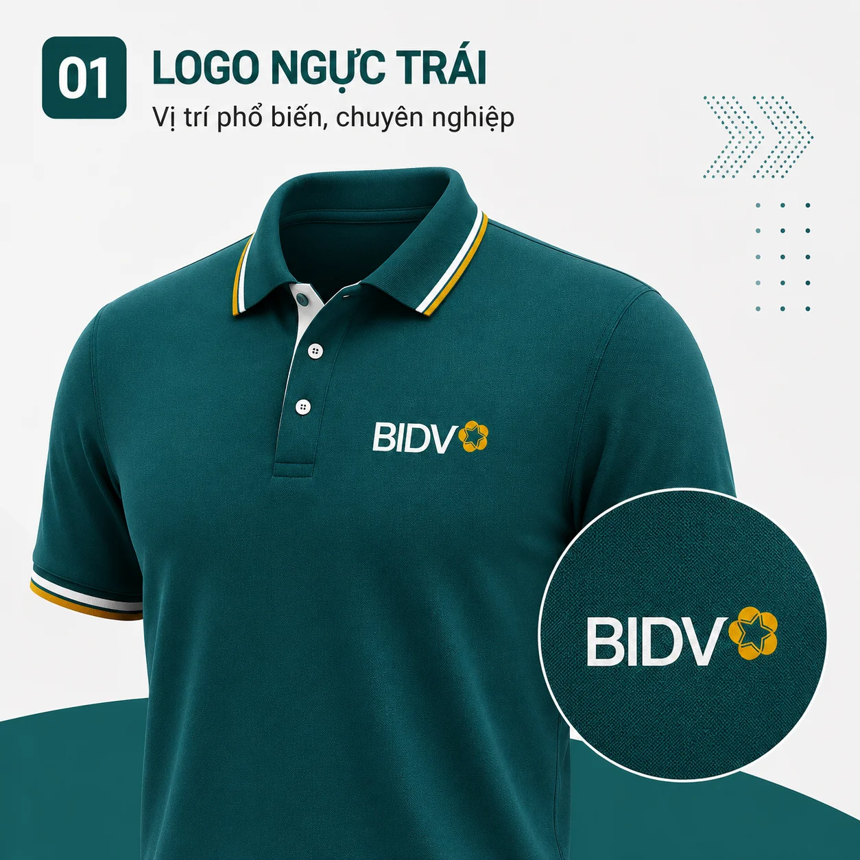 Mockup áo polo đồng phục với logo ngực trái