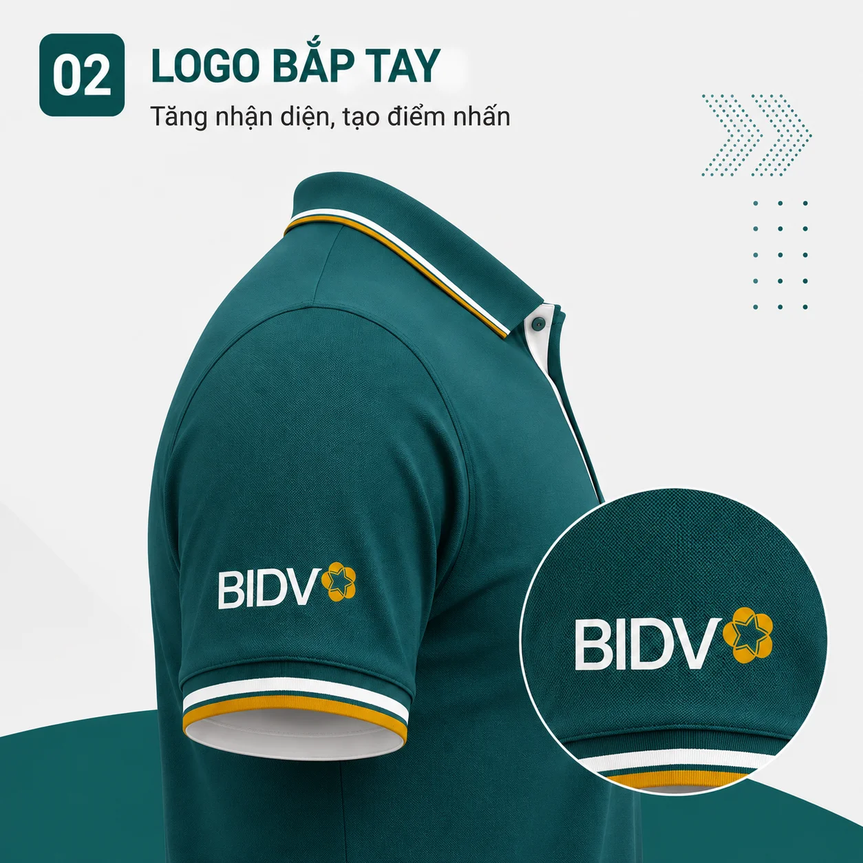 Mockup áo polo đồng phục với logo bắp tay
