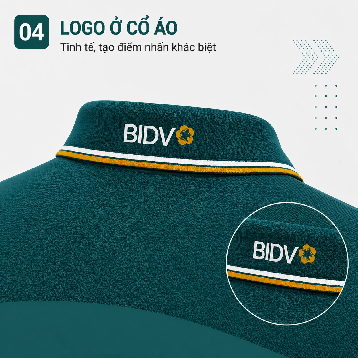 Mockup áo polo đồng phục với logo ở cổ áo