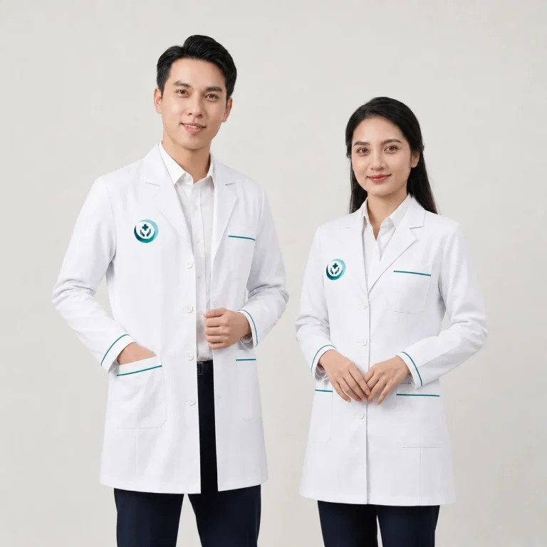 Áo Blouse Bác Sĩ Màu Trắng Phối Viền Xanh Ngọc