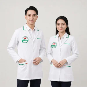 Áo Blouse Bác Sĩ Màu Trắng Phối Viền Xanh Lá