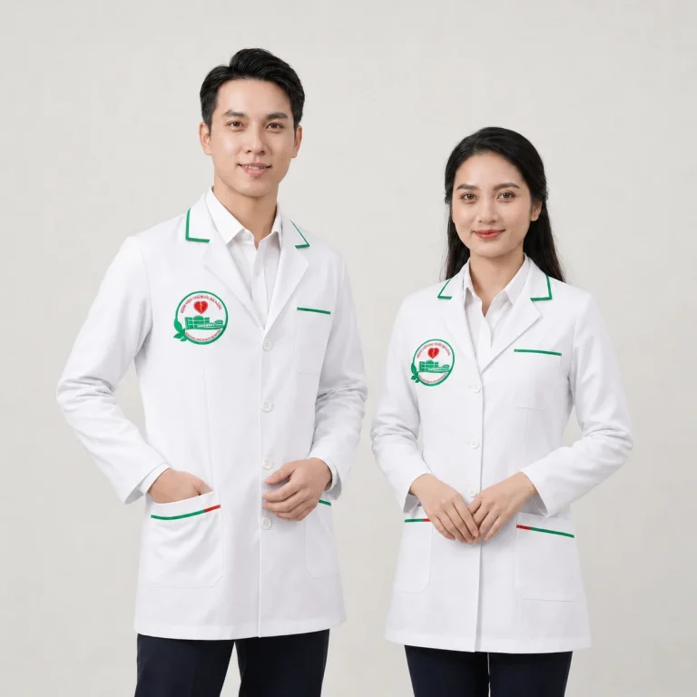 Áo Blouse Bác Sĩ Màu Trắng Phối Viền Xanh Lá