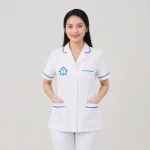 Áo điều dưỡng bệnh viện màu trắng người mẫu nữ mặc áo Mẫu 04