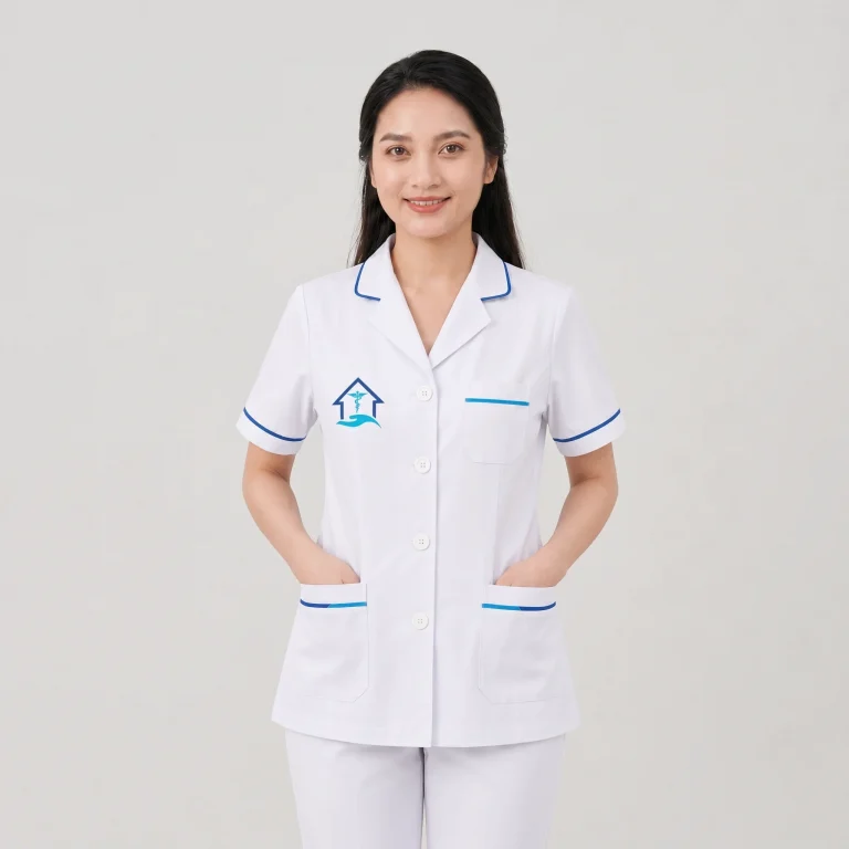 Áo Điều Dưỡng Bệnh Viện Màu Trắng Phối Viền Xanh Dương