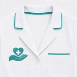 Áo điều dưỡng bệnh viện màu trắng cận cổ áo, logo và túi ngực Mẫu 05