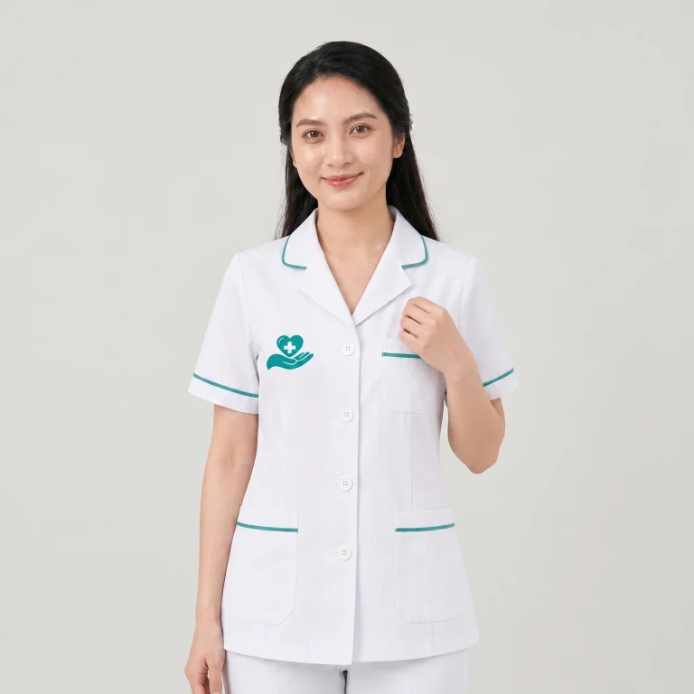 Áo Điều Dưỡng Bệnh Viện Màu Trắng Phối Viền Xanh Ngọc
