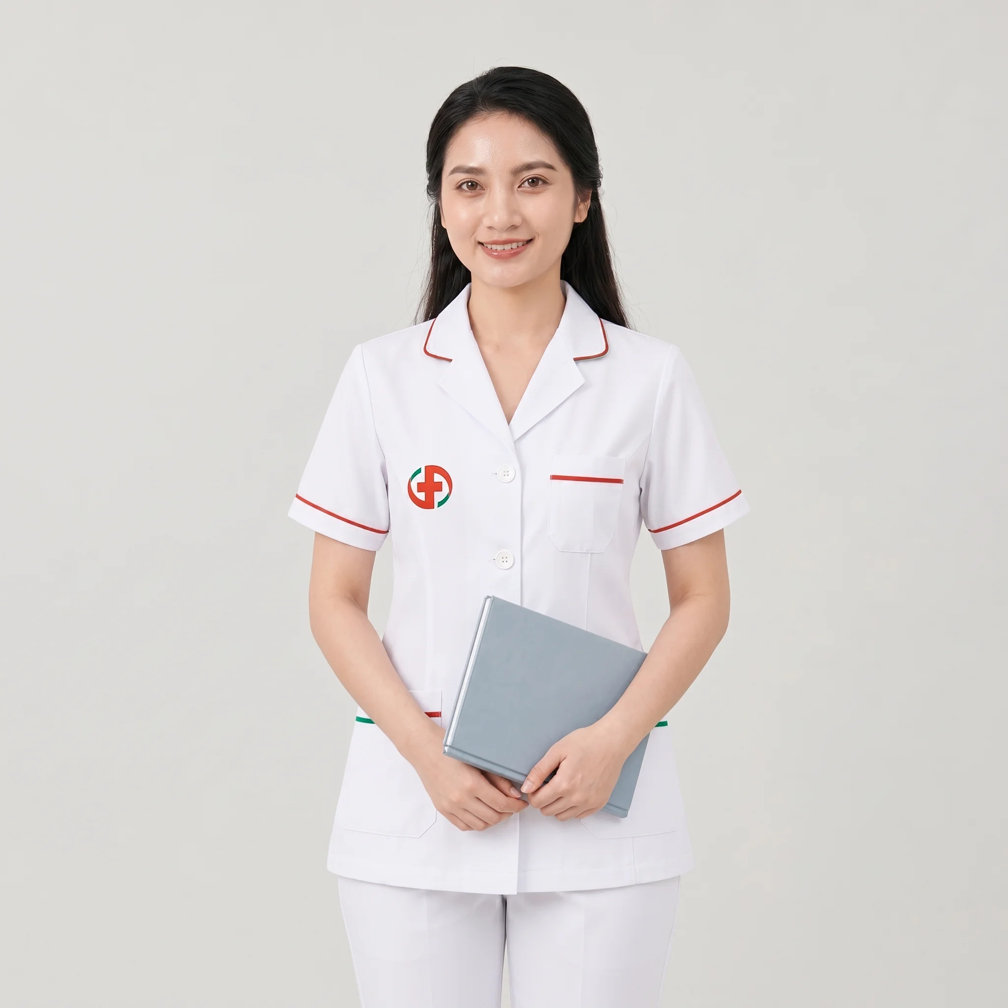 Áo điều dưỡng bệnh viện màu trắng người mẫu nữ mặc áo Mẫu 06