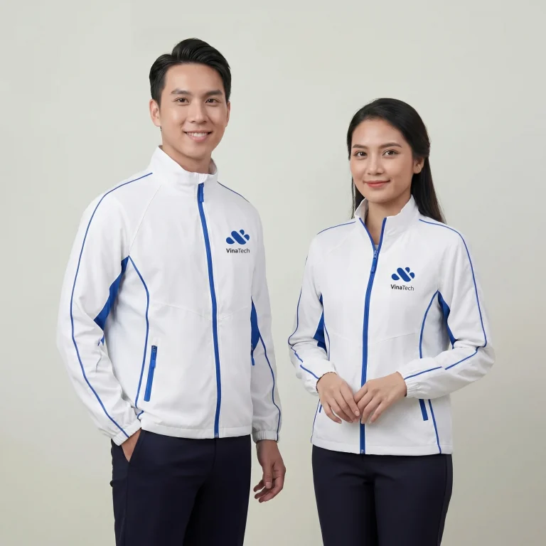 Áo Khoác Gió Đồng Phục Trắng Phối Xanh Dương