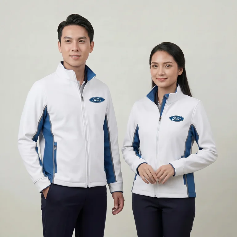 Áo Khoác Gió Đồng Phục Trắng Phối Xanh Navy