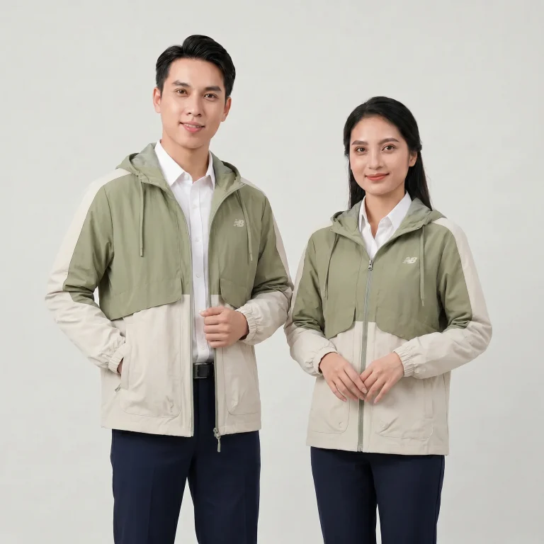 Áo Khoác Gió Đồng Phục Xanh Rêu Phối Kem
