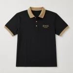 Áo Polo Đồng Phục Đen Phối Kem - anh chinh flatlay