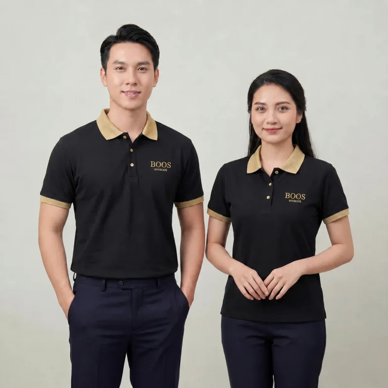Áo Polo Đồng Phục Đen Phối Kem