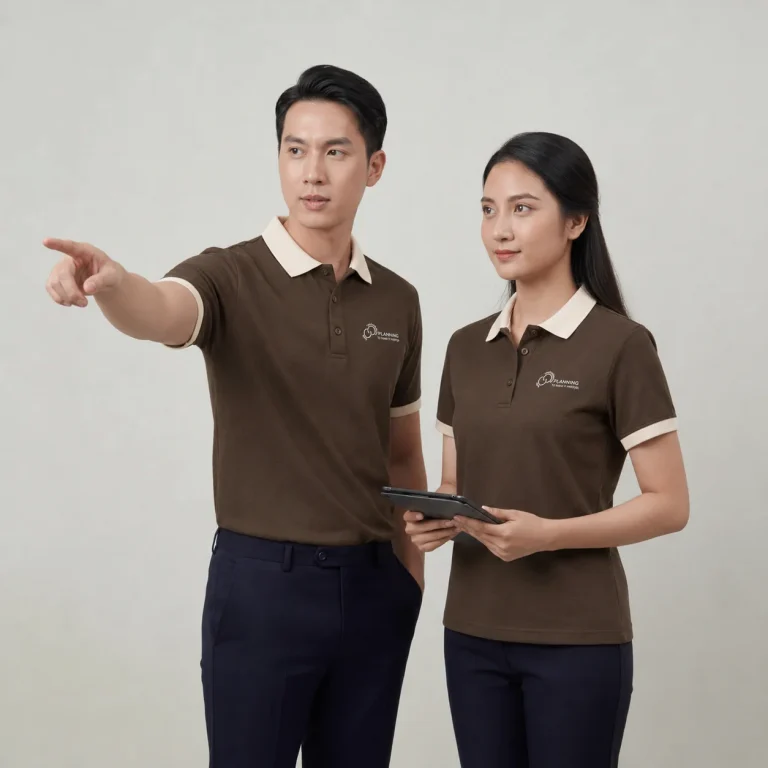 Áo Polo Đồng Phục Nâu Phối Kem