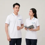 Áo Polo Đồng Phục Trắng Viền Xanh Đỏ - model nam nu
