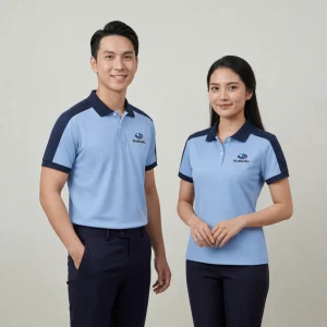 Áo Polo Đồng Phục Xanh Nhạt Phối Navy