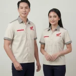 Áo Sơ Mi Đồng Phục Kem Phối Xám Ngắn Tay - model nam nu