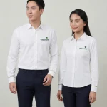 Áo Sơ Mi Đồng Phục Trắng Dài Tay Viền Xanh - model nam nu