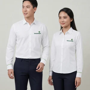 Áo sơ mi đồng phục Trắng Dài Tay Viền Xanh