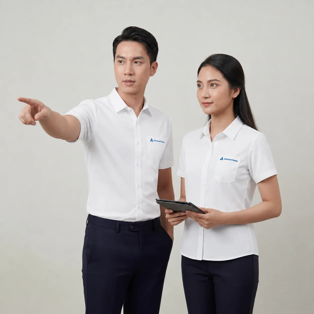Áo Sơ Mi Đồng Phục Trắng Ngắn Tay - model nam nu