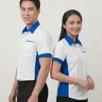 Áo Sơ Mi Đồng Phục Trắng Phối Xanh Ngắn Tay - model nam nu