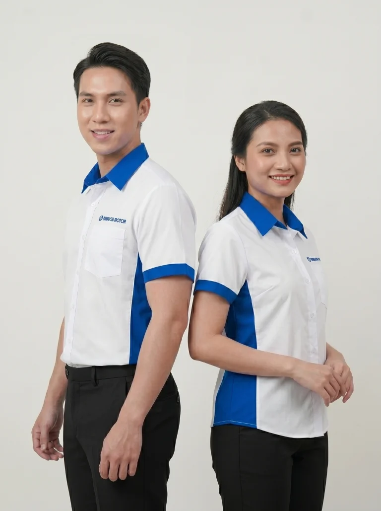 Áo Sơ Mi Đồng Phục Trắng Phối Xanh Ngắn Tay