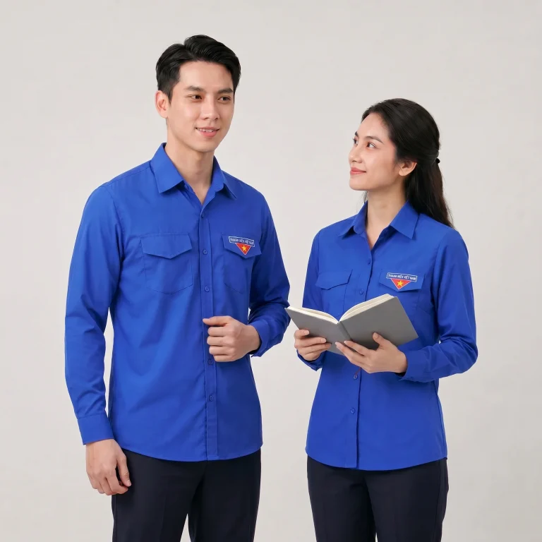 Áo Sơ Mi Đồng Phục Xanh Dương Dài Tay