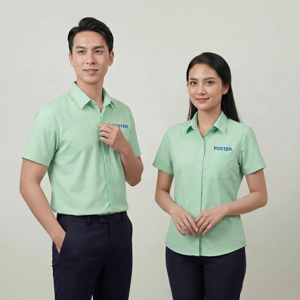 Mẫu sơ mi đồng phục xanh mint ngắn tay cho doanh nghiệp Đà Nẵng