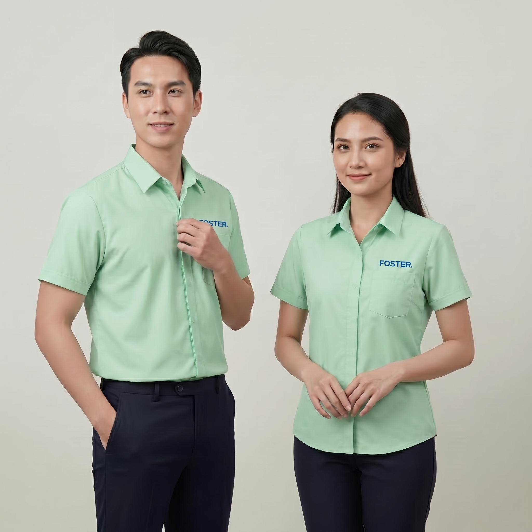 Áo Sơ Mi Đồng Phục Xanh Mint Ngắn Tay - model nam nu